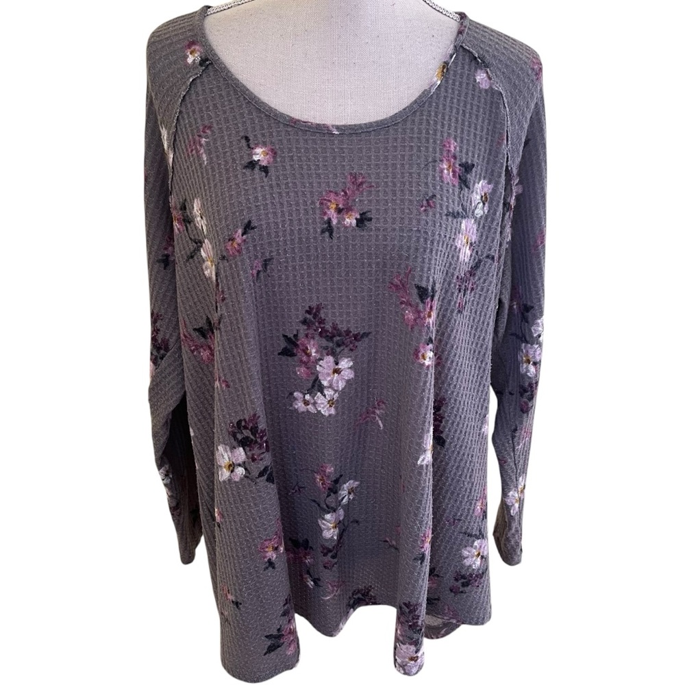 Torrid Purple/White Floral Waffle Knit Scoop Neck Tee 3X